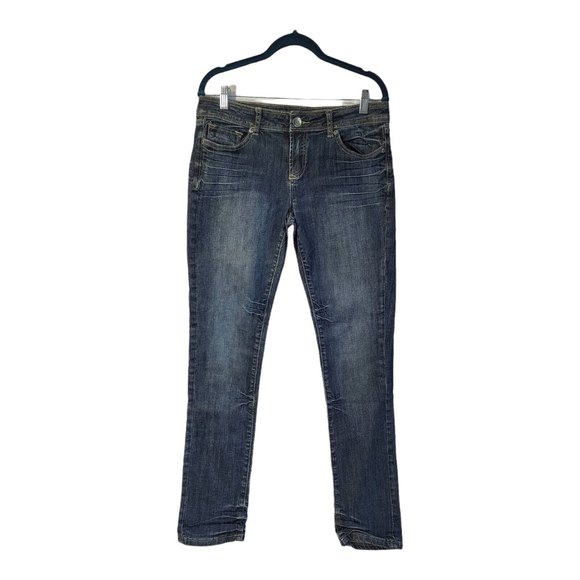 Vigold Women's Skinny Blue Jeans Low Rise Faded Whiskered Slub Denim Size 7 Y2K - Picture 1 of 11